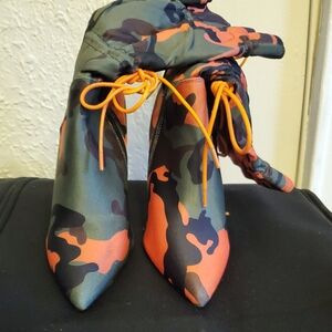 Orange Camouflage Heel Shoe Boots